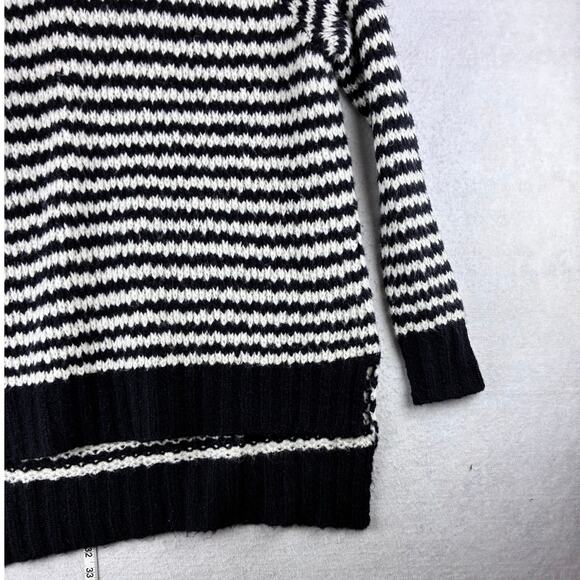 ANA Cowl Chunky Knit Sweater Women's M Tall Black White Striped Wool Blnd Hi Low - Picture 8 of 10